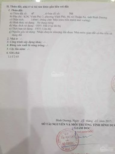Bán Đất Nền Khu Dân Cư Vĩnh Phú 2, Vĩnh phú, Bình Dương