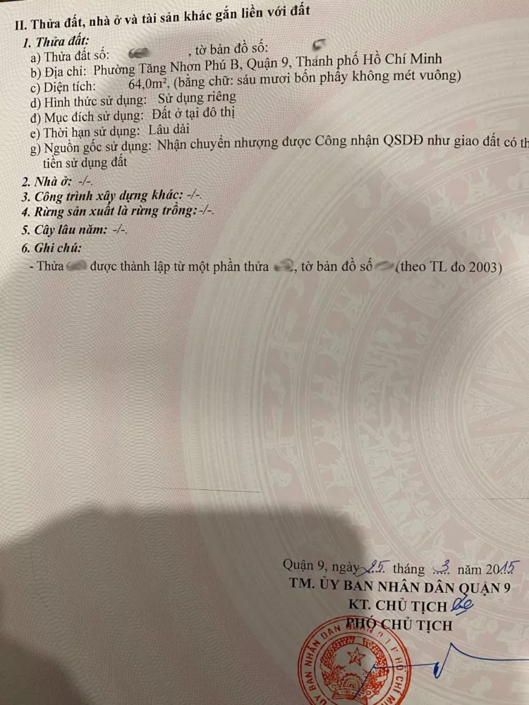 001 bán lô đất sau chợ Tăng Nhơn Phú B, Đình Phong Phú, TNP B, Q 9
