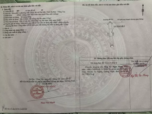 Mở bán đất nền Khu phố 3, Phường Hắc Dịch, TX Phú Mỹ
