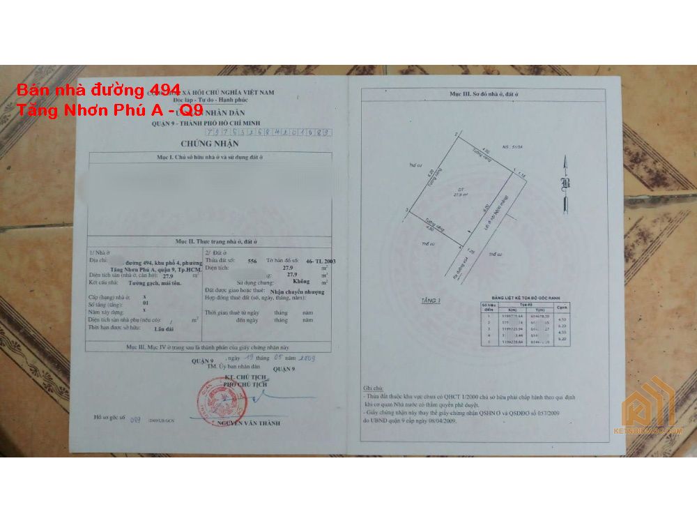 Bán nhà đường 494 Tăng Nhơn Phú A sổ hồng riêng giá chỉ 1,95 tỷ