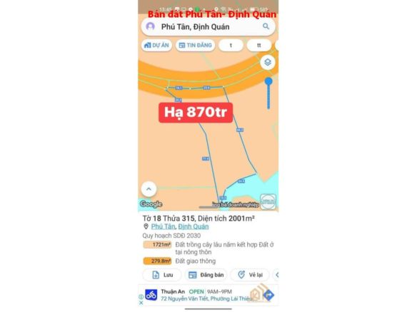 Bán đất Định Quán|Hạ giá bán nhanh 2 sào đất Tại Xã Phú Tân, Định Quán giá chỉ 870tr