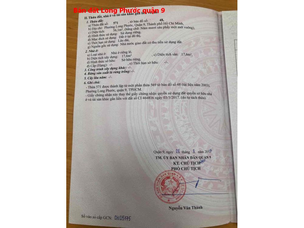 Bán đất ngay chợ Long Phước gần Vinhome Grand Park