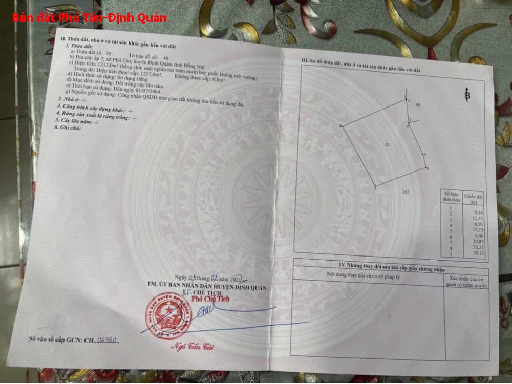 Chủ hạ giá 2 tỷ bán nhanh lô đất Phú Tân Định Quán diện tích 3ha