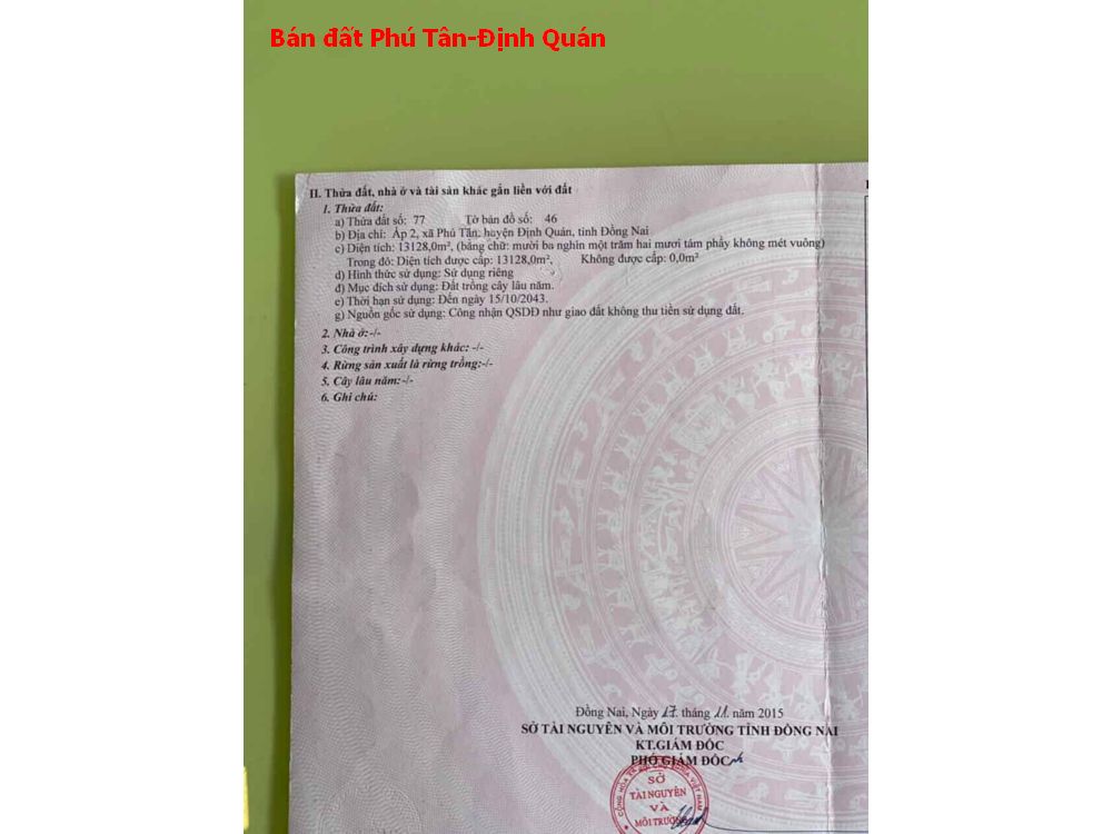 Chủ hạ giá 2 tỷ bán nhanh lô đất Phú Tân Định Quán diện tích 3ha