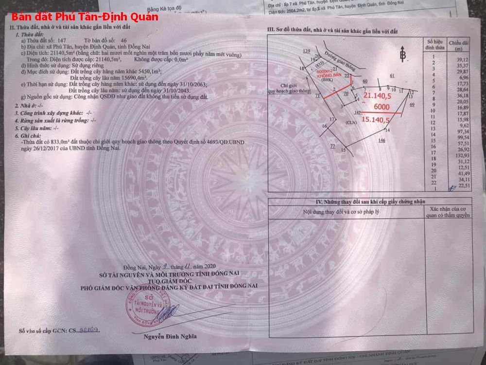 Chủ hạ giá 2 tỷ bán nhanh lô đất Phú Tân Định Quán diện tích 3ha