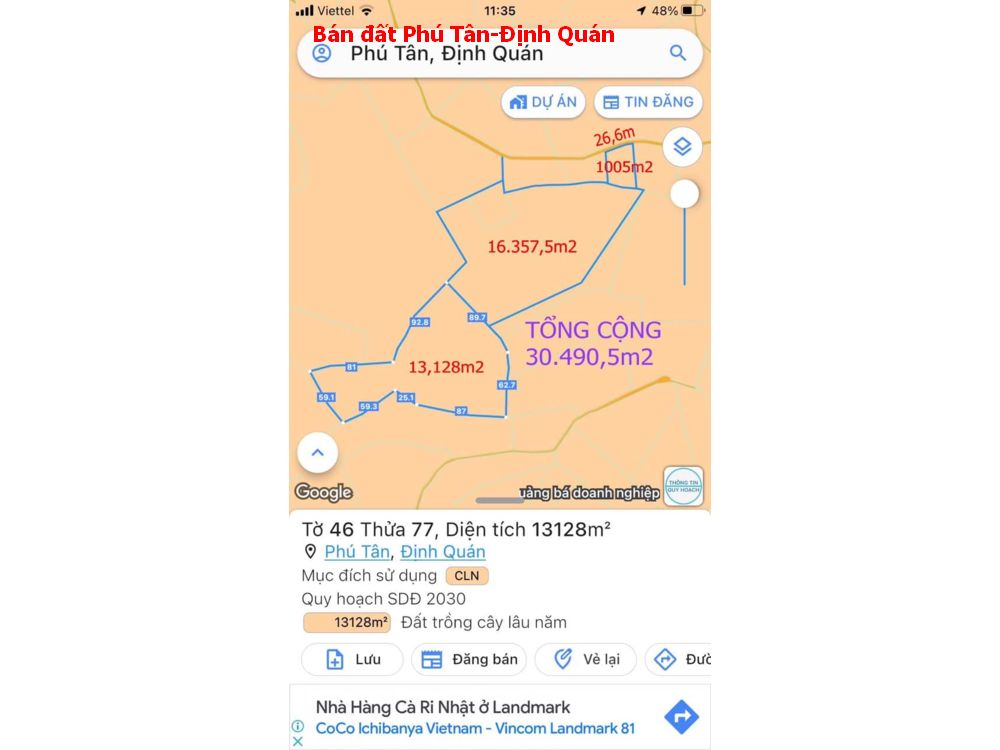 Chủ hạ giá 2 tỷ bán nhanh lô đất Phú Tân Định Quán diện tích 3ha