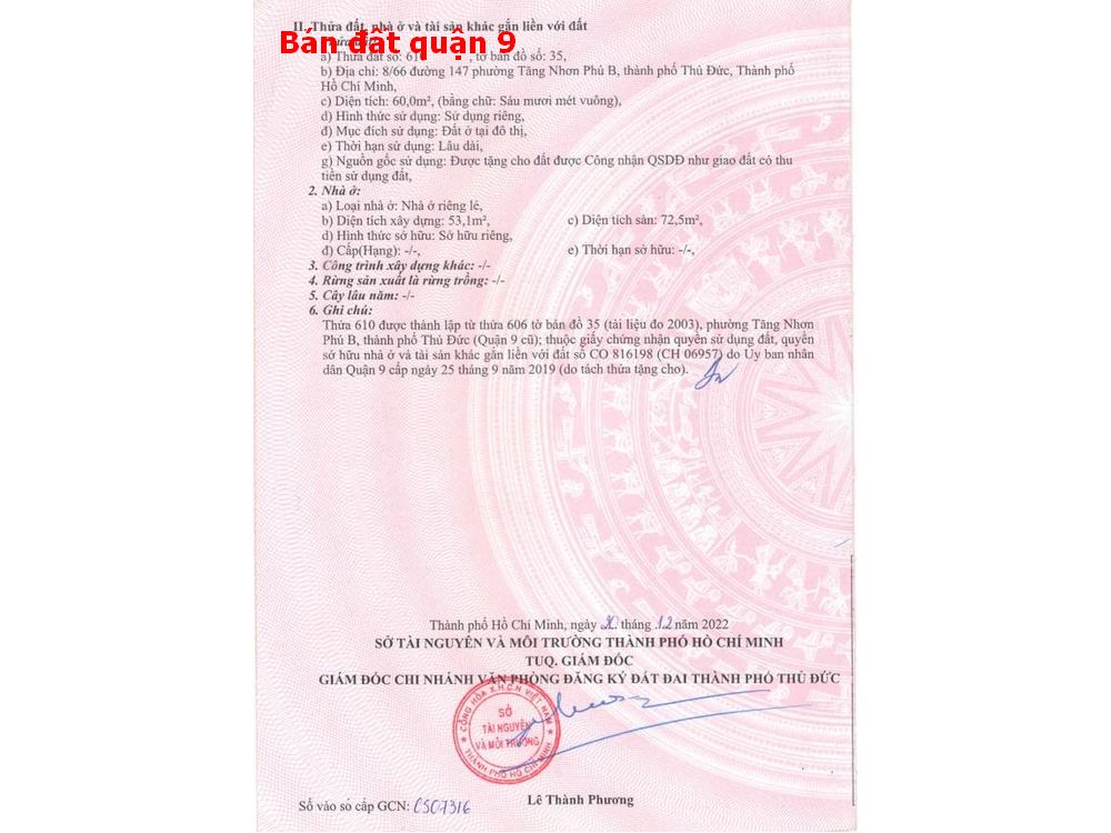 Bán đất quận 9- Phường Tăng Nhơn Phú B diện tích 95m giá chỉ 5,3 tỷ