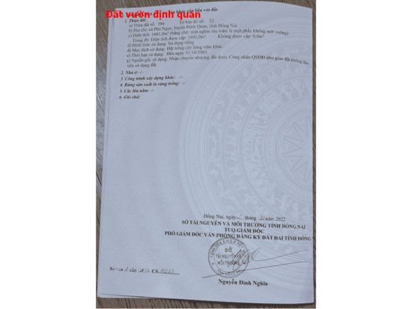 Bán đất vườn Định Quán- Giá chỉ 530tr/1600m2 Sổ hồng riêng