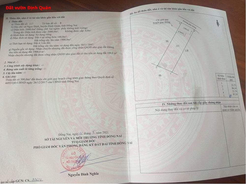 Bán đất vườn Định Quán, ngang gần 24m bám đường betoong, có thổ cư tiện xây nhà