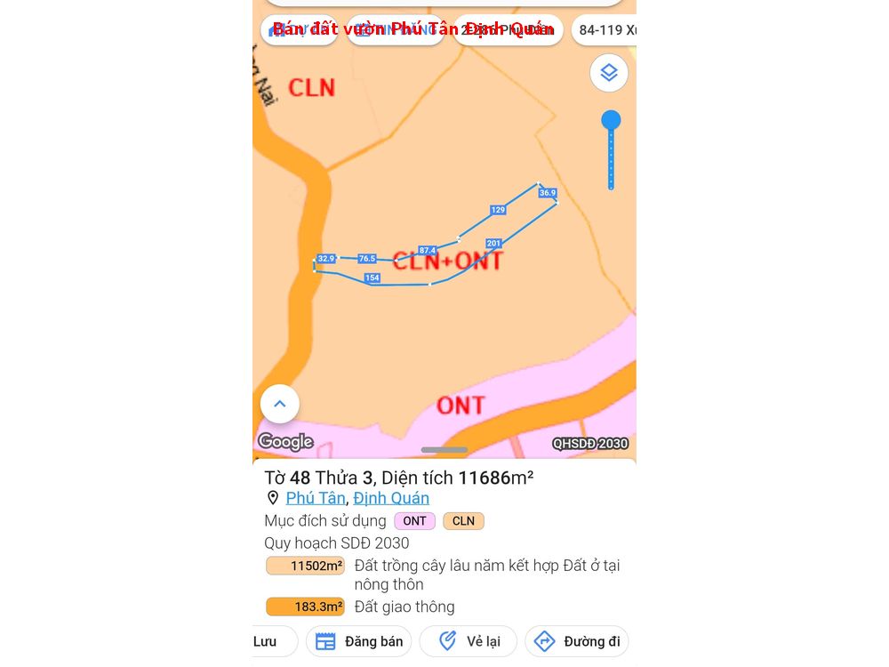Bán đất vườn Phú Tân – Định Quán, hơn 1,1 ha giá chỉ 2,3 tỷ
