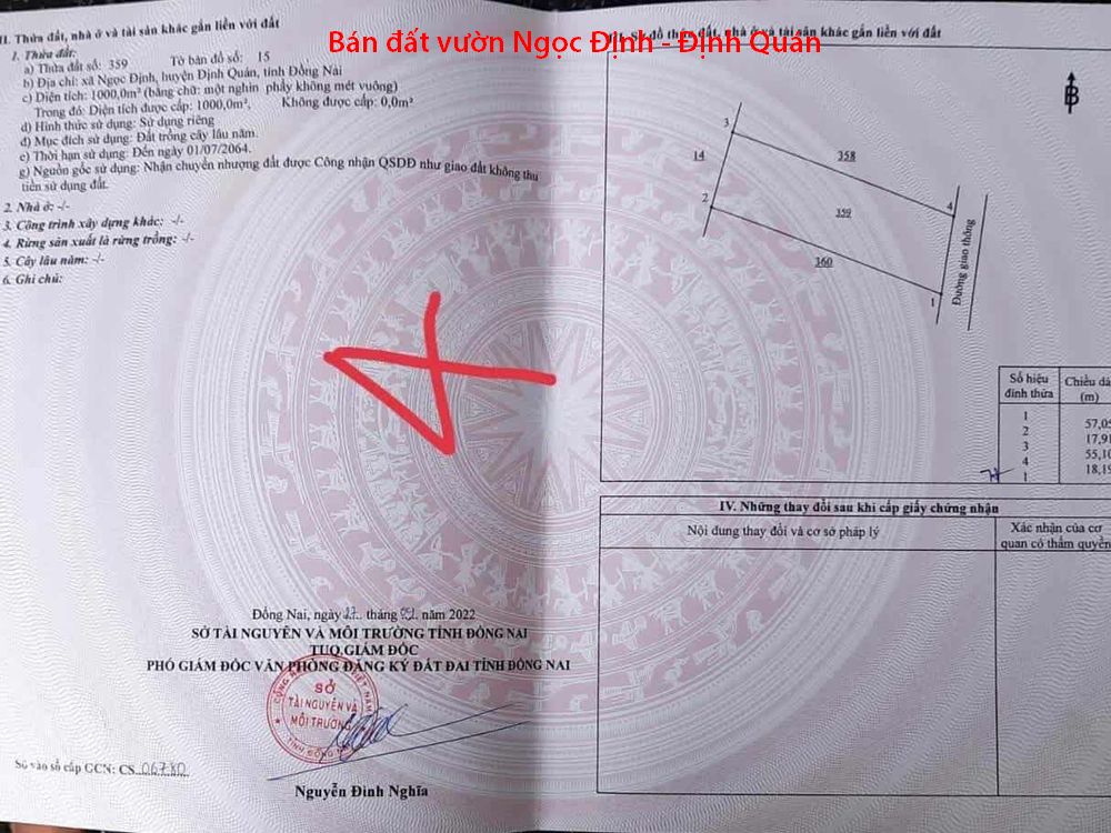 Bán 2 lô đất vườn Ngọc Định Định Quán giá 550tr/1000m2