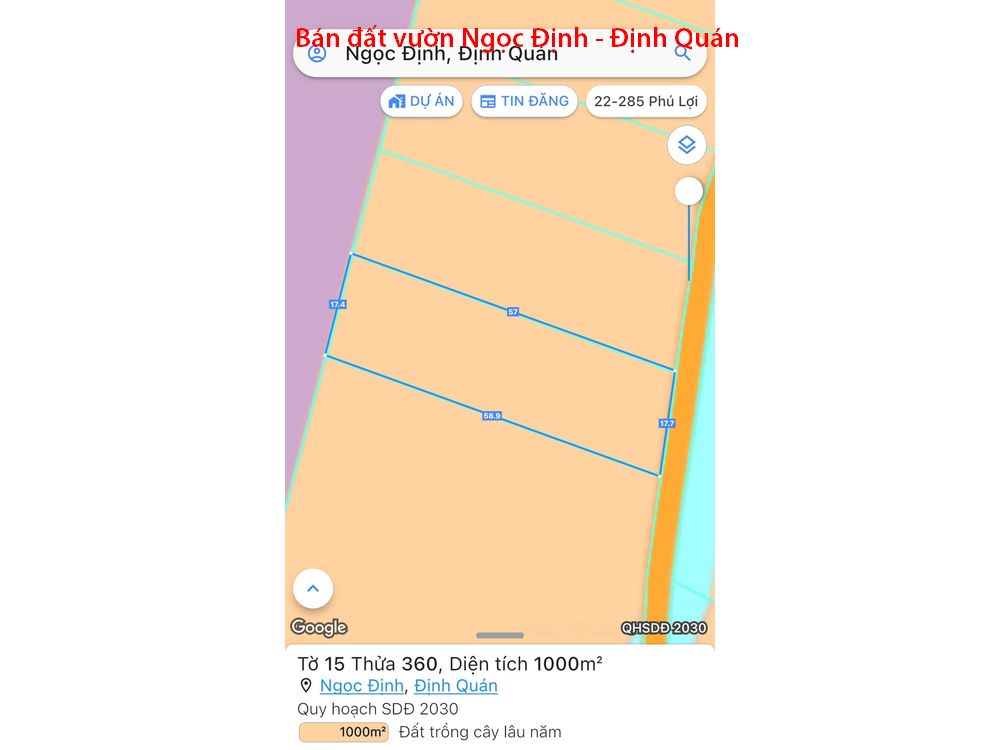 Bán 2 lô đất vườn Ngọc Định Định Quán giá 550tr/1000m2