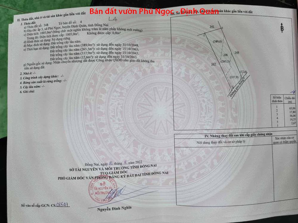 Bán đất vườn xoài Phú Ngọc Định Quán, cách quốc lộ vài trăm mét