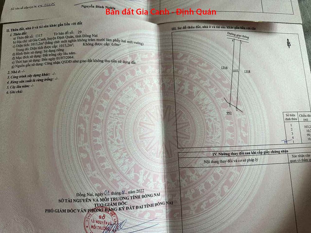 Bán đất vườn Gia Canh Định Quán giá chỉ 450tr