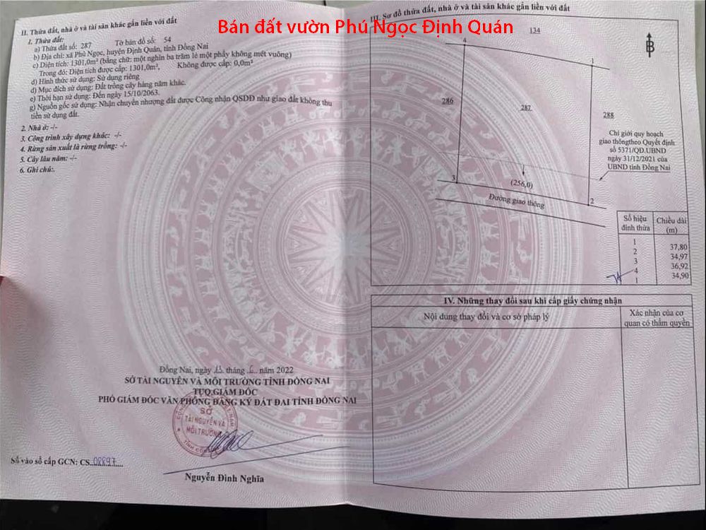 Bán gấp vườn xoài Phú Ngọc Định Quán giá chỉ 550tr / 1300m2