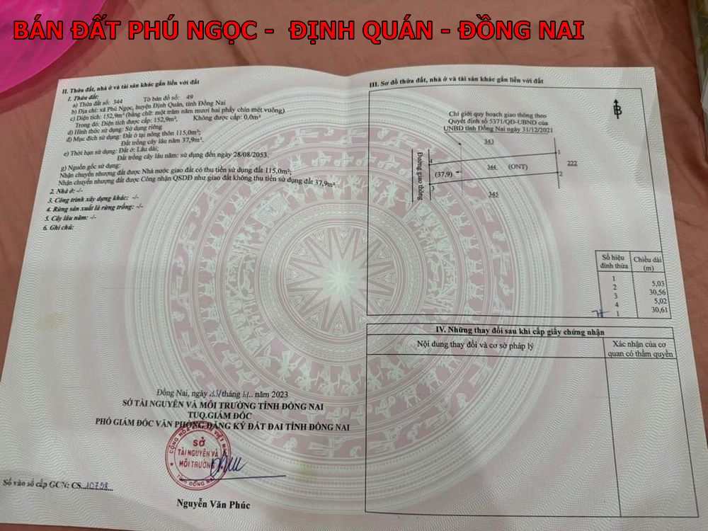 Bán đất Phú ngọc – Định Quán – Đồng Nai giá chỉ 345tr