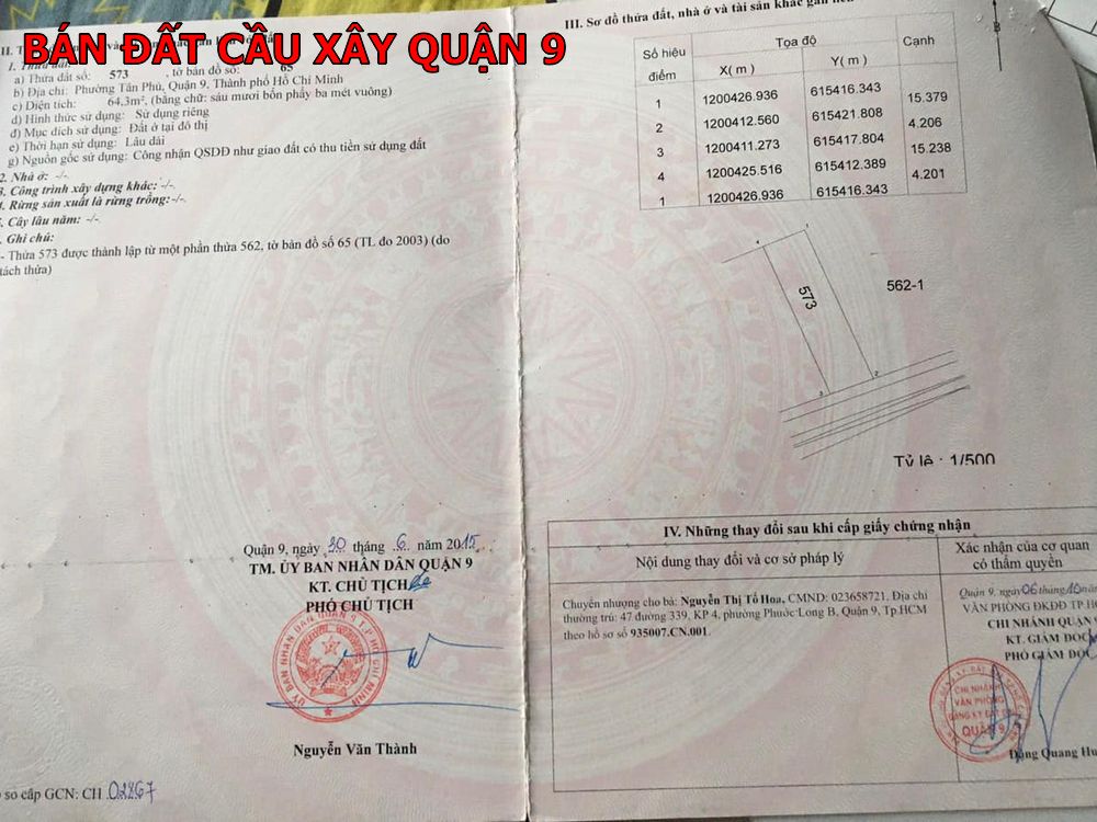 Bán đất đường câu xây, P Tân Phú quận 9