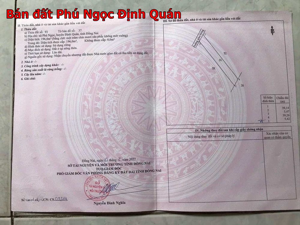 Bán đất thổ cư xã phú Ngọc, gần quốc lộ giá rẻ