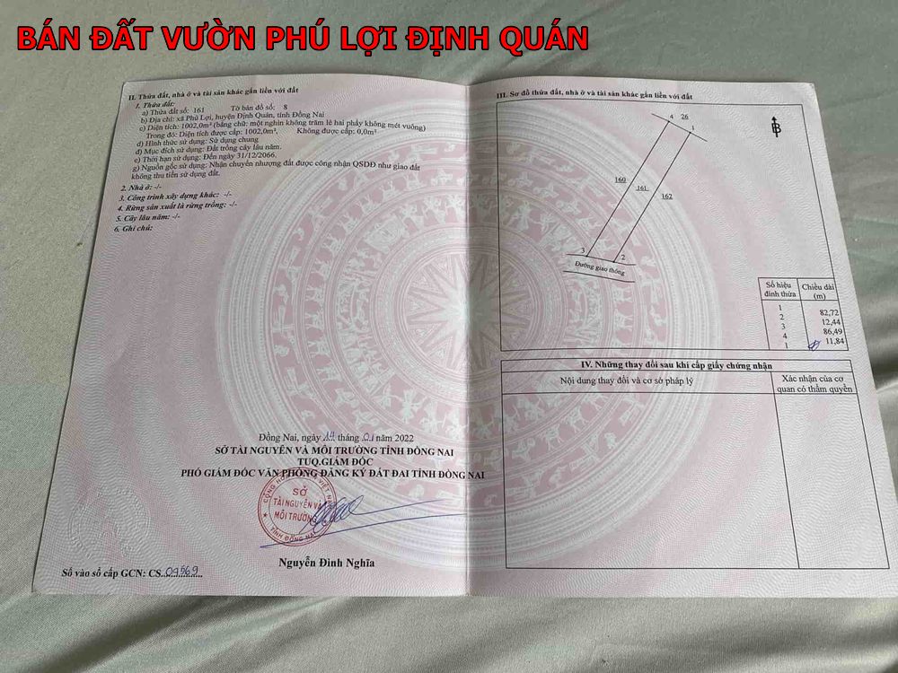 Đất vườn phú Lợi Định Quán cần bán giá 750tr