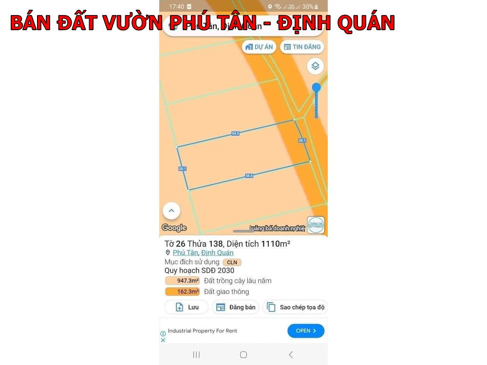Bán đất vườn Phú Tân Định Quán giá rẻ