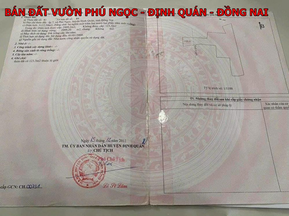 Đất đẹp Phú Ngọc Định Quán Đồng Nai 3200m2 mặt tiền nhựa giá chỉ 2,6 tỷ