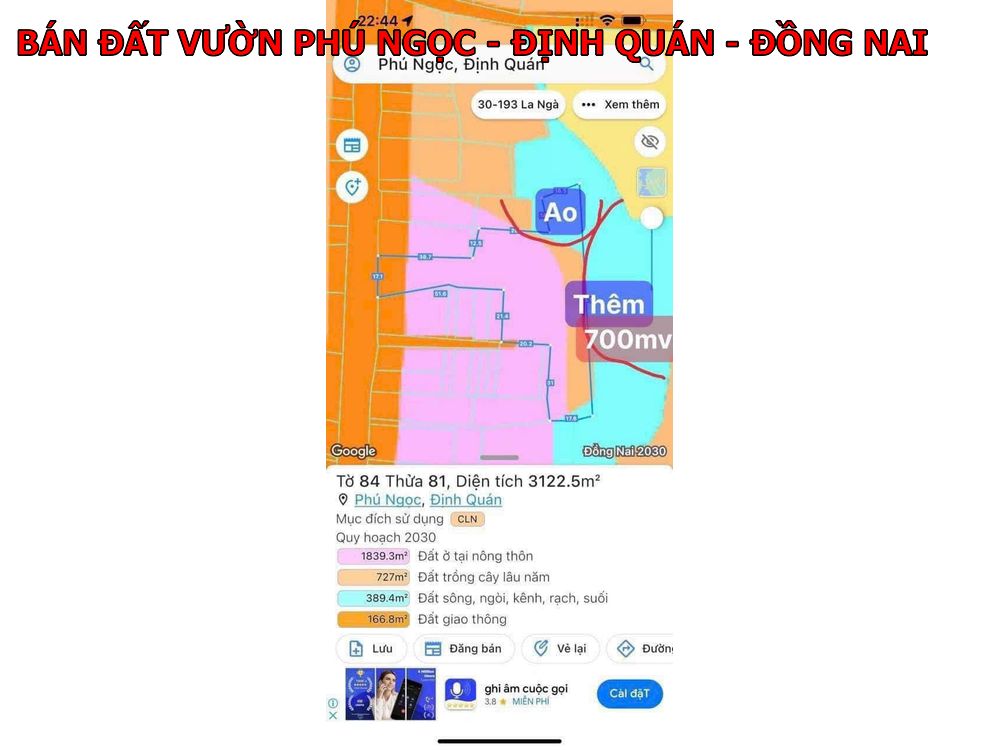 Đất đẹp Phú Ngọc Định Quán Đồng Nai 3200m2 mặt tiền nhựa giá chỉ 2,6 tỷ