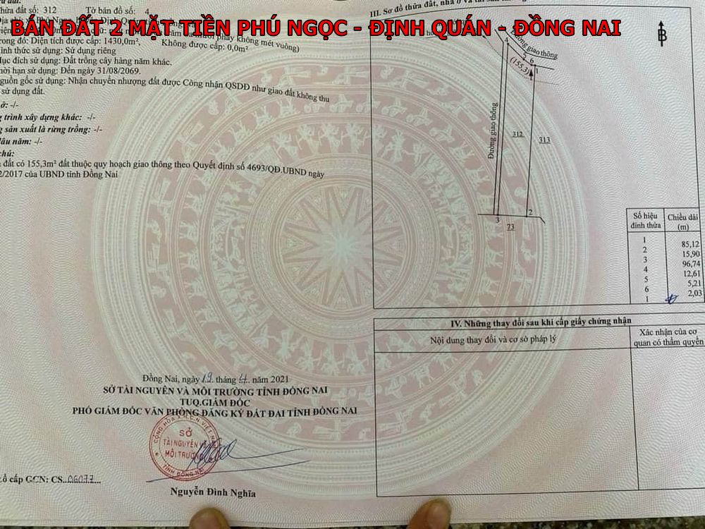 Bán đất Phú Ngọc, Định Quán, Đồng Nai, diện tích 1400m lô góc 2 mặt tiền