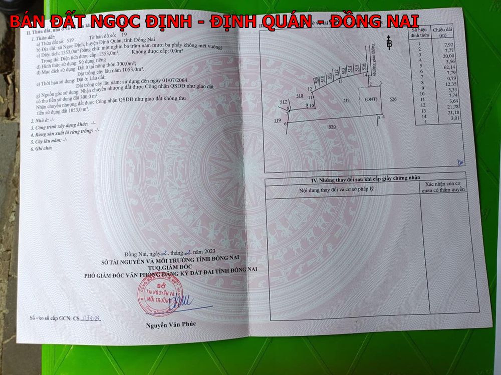 Đất vườn có 300m thổ cư ngay Ngọc Định, Định Quán giá chỉ 900tr