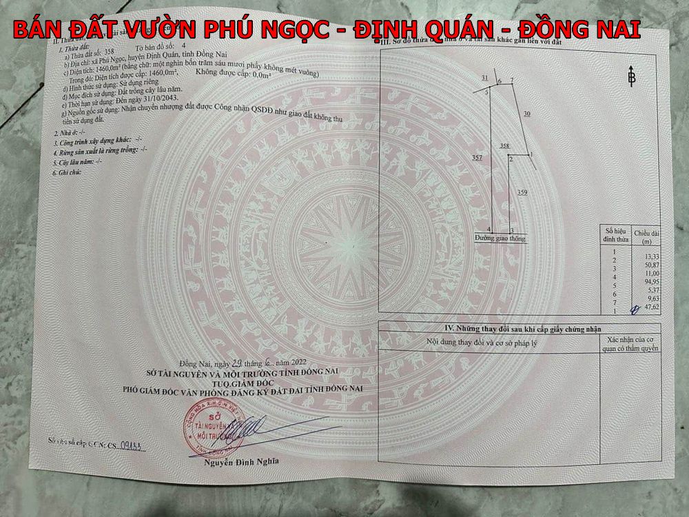 Đất vườn Phú Ngọc – Định Quán – Đồng Nai 1400m2 giá chỉ 599tr