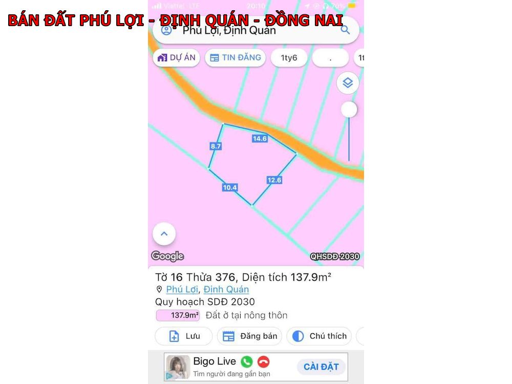 Bán đất thổ cư xã Phú Lợi, Định Quán, Đồng Nai, chỉ 320tr