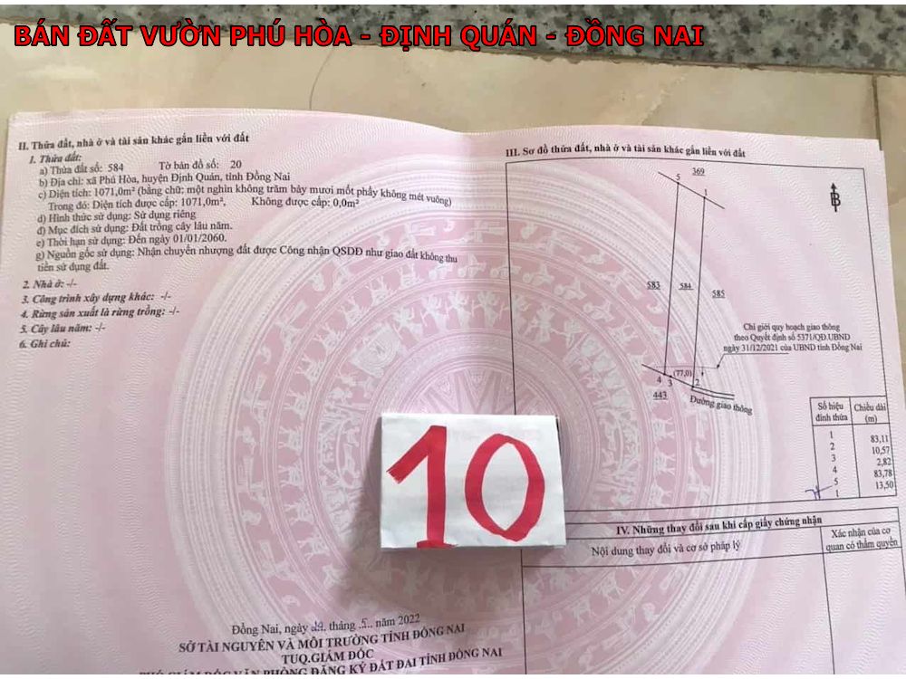 Bán 7 lô đất vườn Phú Hòa – Định Quán – Đồng Nai