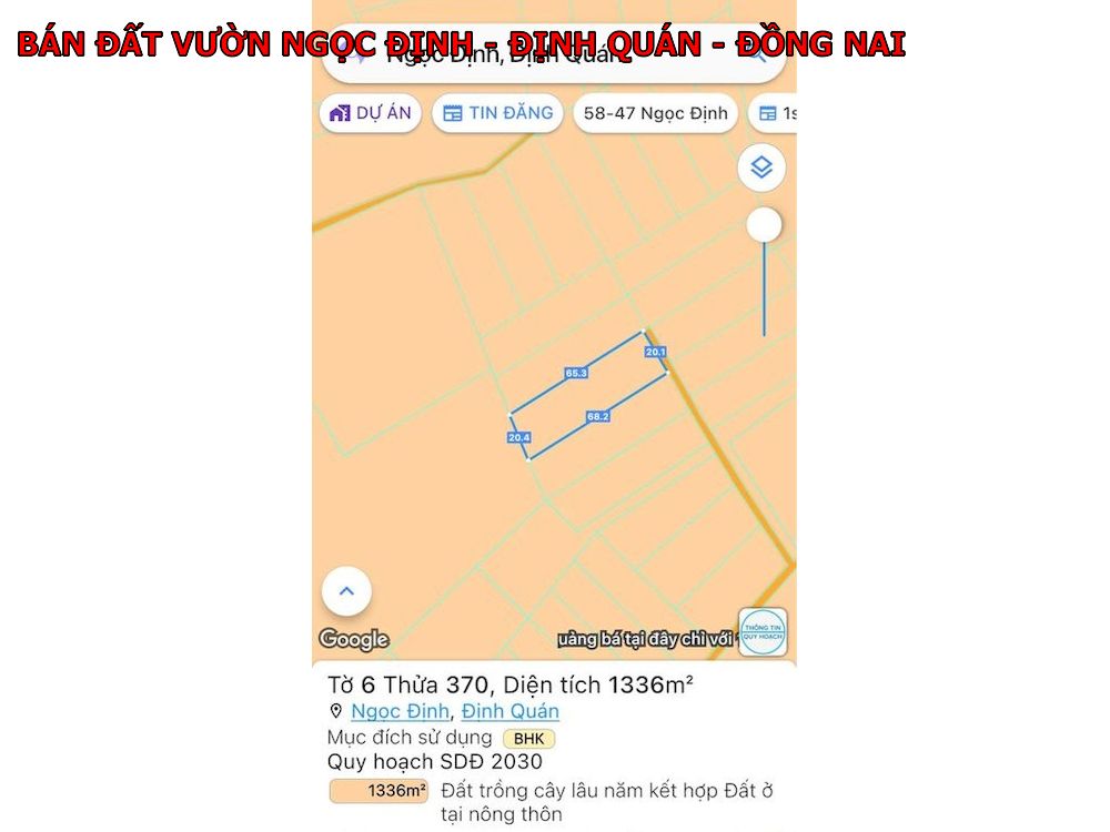 Bán vườn sầu riêng hơn 1300m2 quy hoạch đất ở giá chỉ 820tr tại Ngọc Định, Định Quán, Đồng Nai