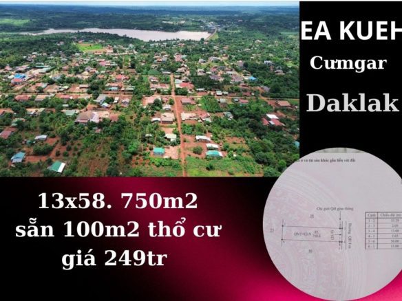 Chỉ 249tr sở hữu lô đất 750m2 với 100m thổ cư view hồ tại Cumga Daklak