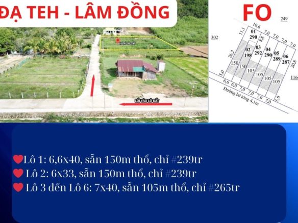 Bán đất Lâm Đồng giá dưới 300tr, ngay trung tâm Đạ Teh, Lâm đồng