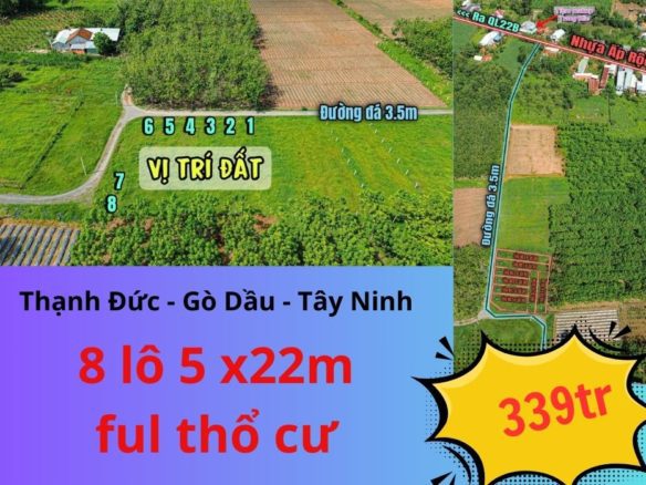 Bung 8 nền thổ cư Thạnh Đức – Gò Dầu – Tây Ninh giá chỉ 339tr sổ sẵn