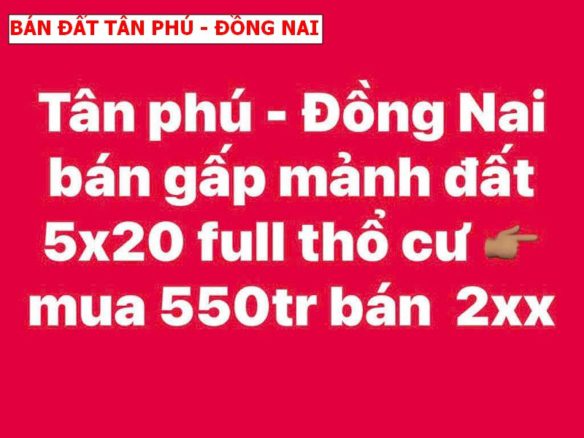 Sốc!!! chỉ 265tr cho 1 lô đất tại Tân Phú – Đồng Nai