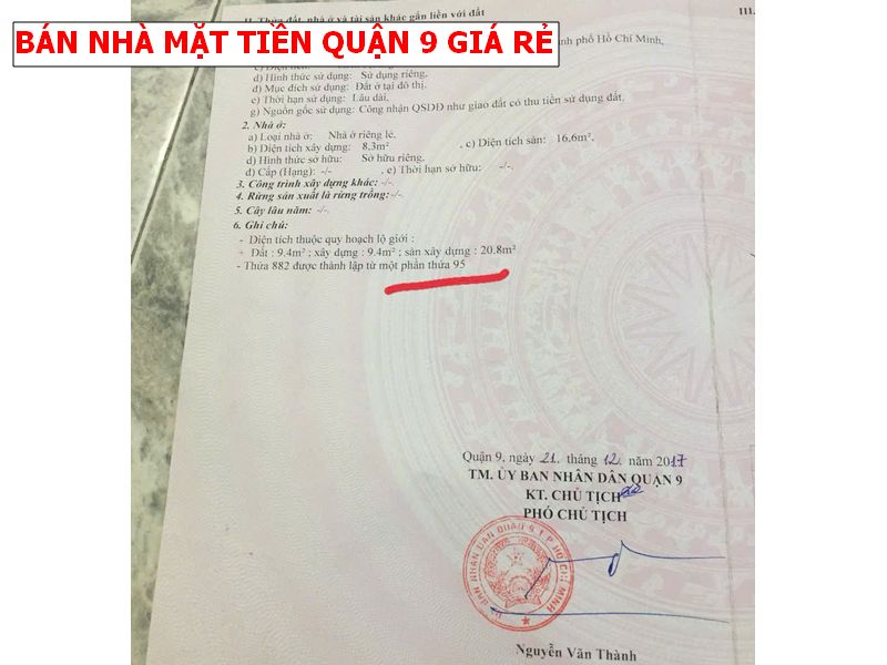 Bán nhà mặt tiền quận 9 giá 2,1 tỷ