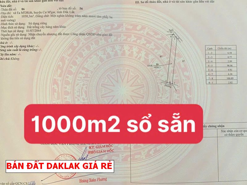 Chỉ 99tr sở hữu lô đất 1000m2 tại Cưmga – Daklak