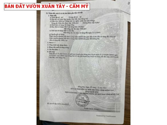 Bán đất vườn Xuân Tây – Cẩm Mỹ , 2000m2 có 100 thổ cư đường betong đẹp