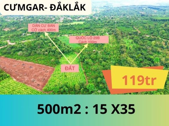 Bán đất Cumgar DakLak giá rẻ, chỉ 119tr cho 1 lô đất 500m2