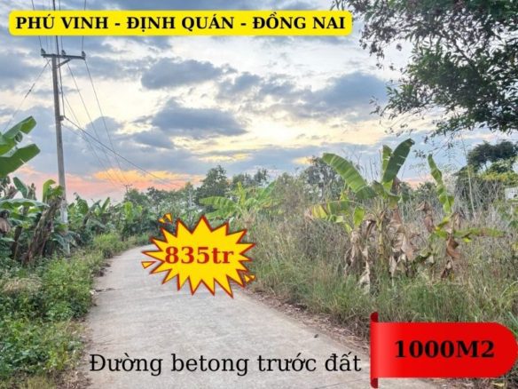 Bán đất Phú Vinh – Định Quán – Đồng Nai 1000m giá 835tr