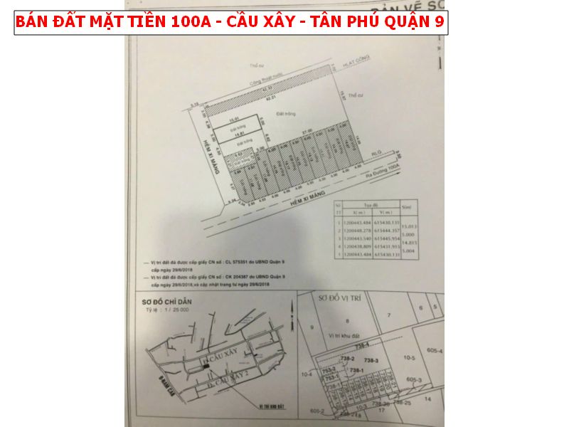 Bán đất mặt tiền hẻm 4 đường 100A Tân Phú quận 9