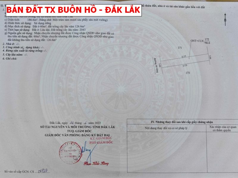 Bán Đất Thị xã Buôn Hồ – Đắk Lắk gía chỉ 189tr
