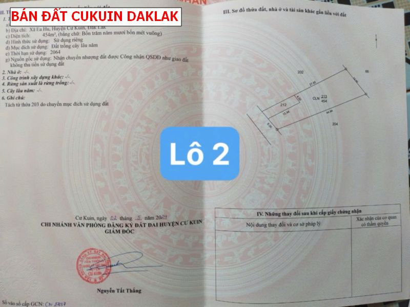 Bán đất tại EaHu Cukuin Daklak – 10 x42 có thổ cư giá 368tr