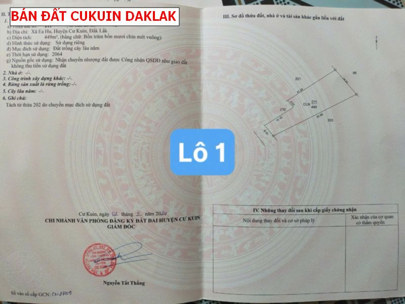 Bán đất tại EaHu Cukuin Daklak – 10 x42 có thổ cư giá 368tr