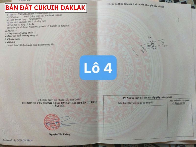 Bán đất tại EaHu Cukuin Daklak – 10 x42 có thổ cư giá 368tr