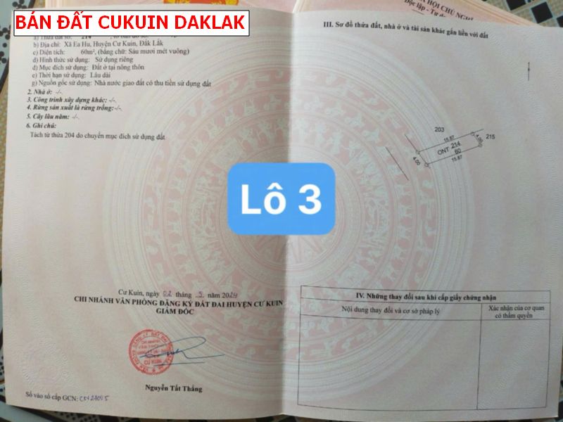Bán đất tại EaHu Cukuin Daklak – 10 x42 có thổ cư giá 368tr