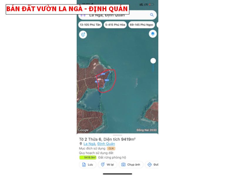 Bán đất vườn La Ngà Định Quán, giáp Hồ Trị An mát mẻ