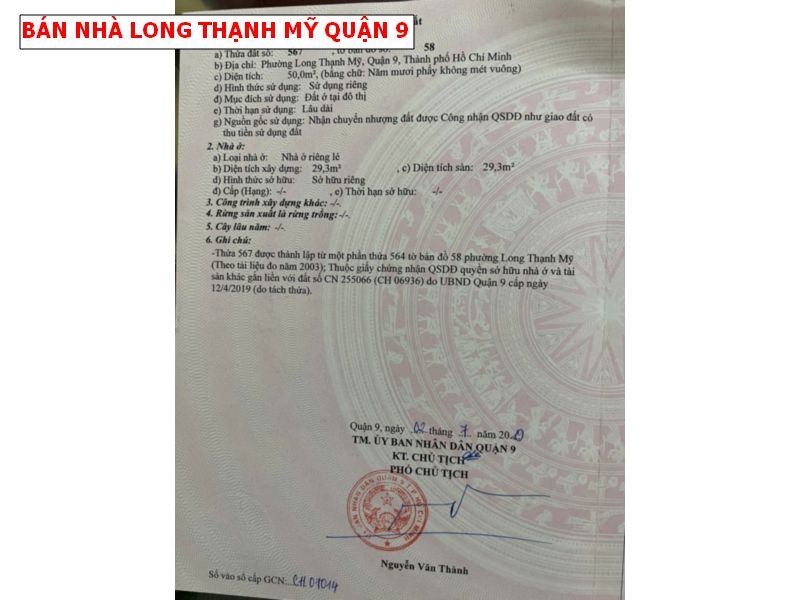 Bán nhà hẻm 17/ Trương Hạnh, Long Thạnh Mỹ, Thủ Đức