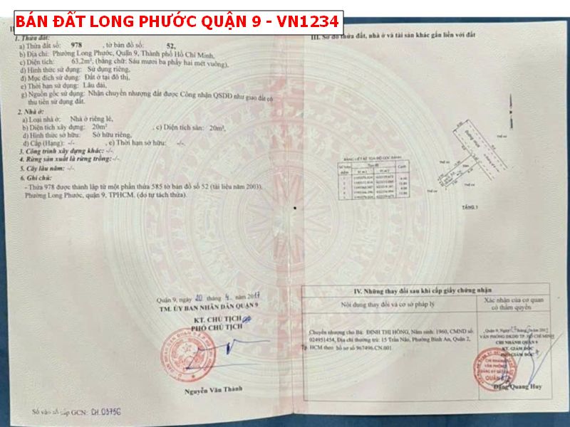 Bán đất đường 8 Long Phước quận 9, dự án VN1234 Long Phước